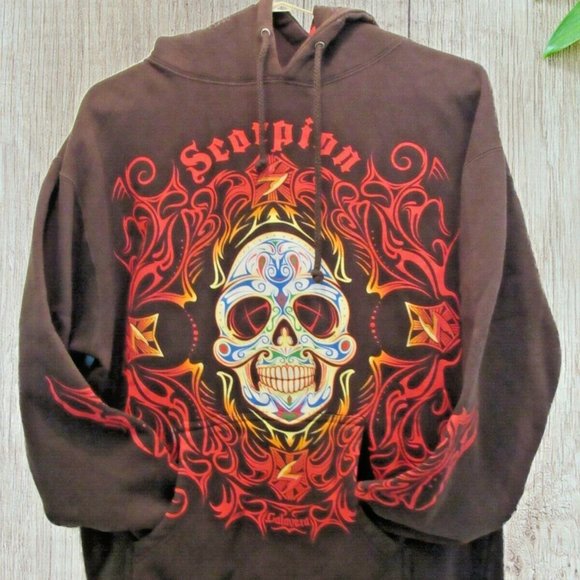 Skull Hoodie Scorpion Exo Calavera Brown Day of the Dead Bikers Medium - Picture 1 of 11